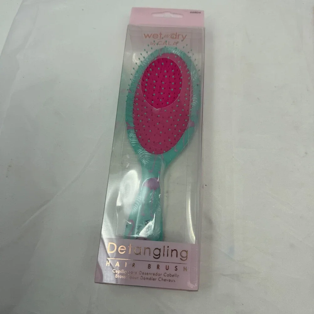 Cala Wet n Dry Detangling Hair Brush Teal Flamingo Tropical Palm Print 66804